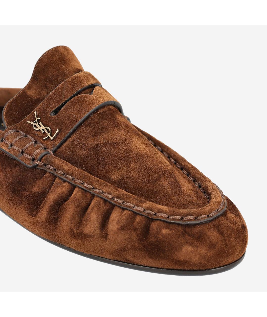 SAINT LAURENT Коричневые замшевые мюли, фото 5