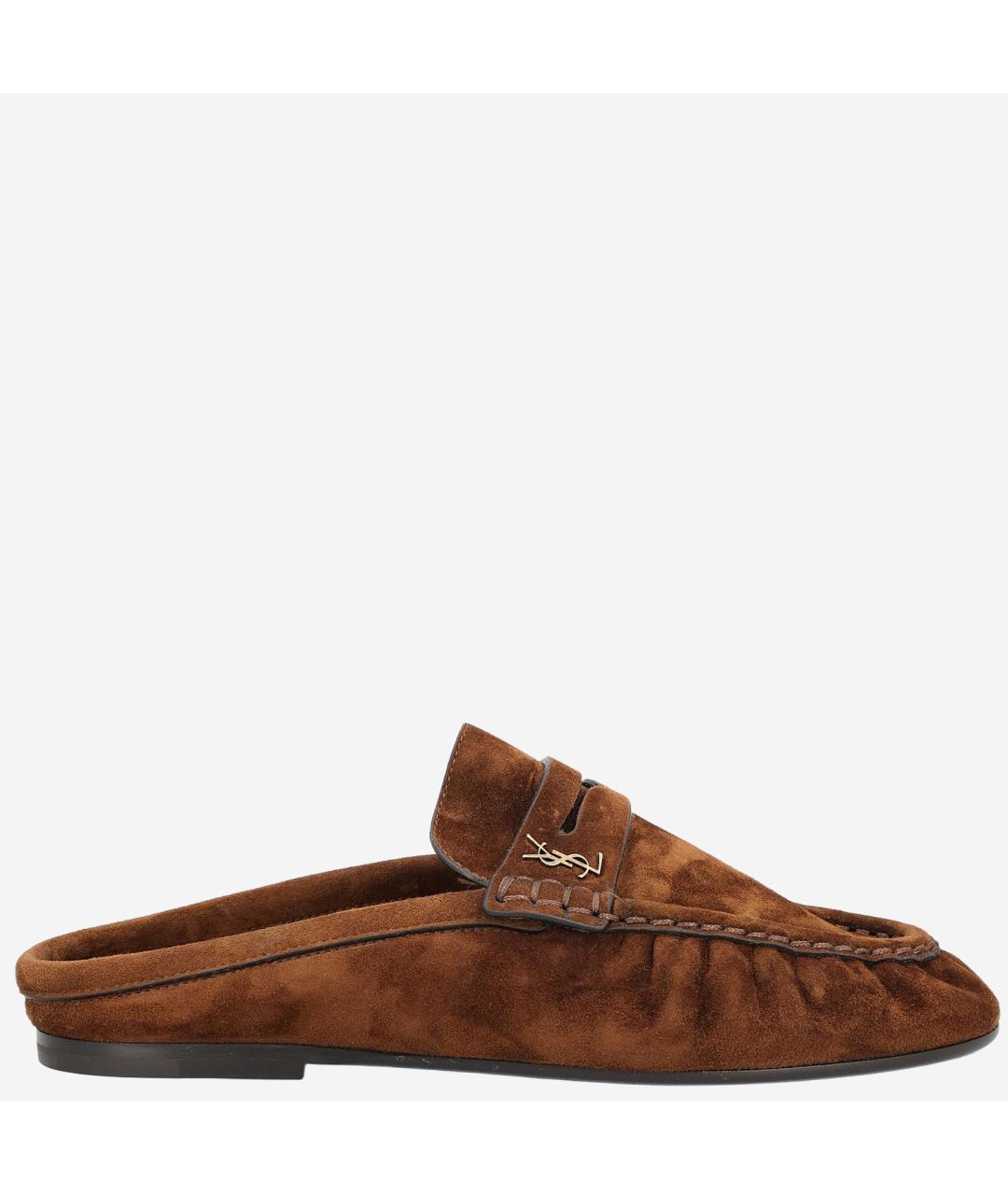 SAINT LAURENT Коричневые замшевые мюли, фото 6