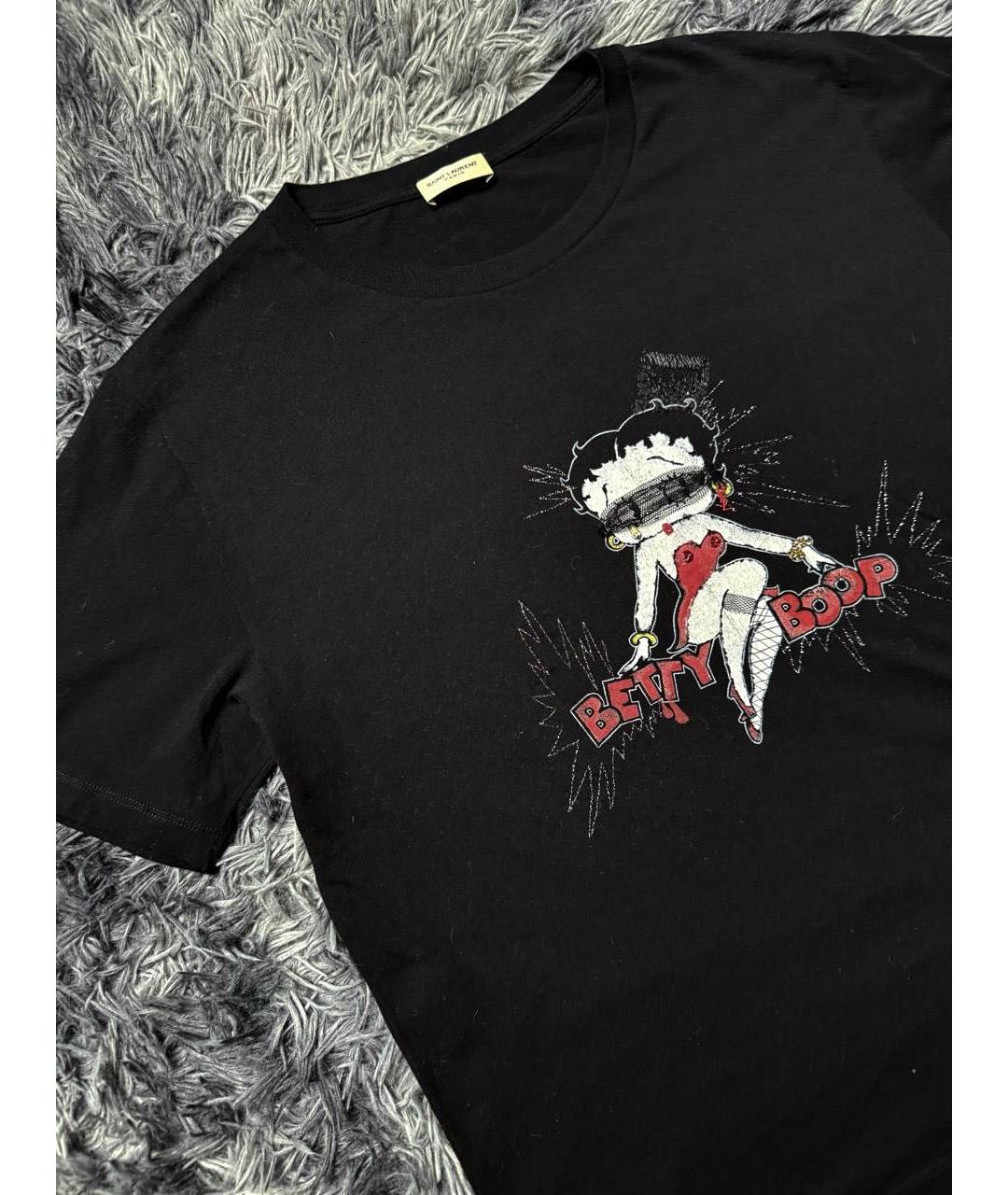 SAINT LAURENT Черная хлопковая футболка, фото 3