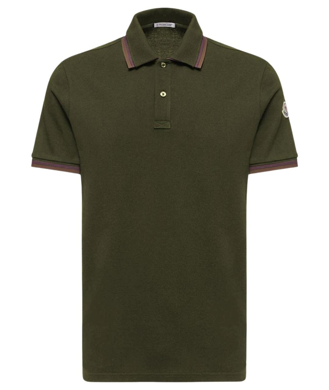 MONCLER Зеленые хлопковое поло с коротким рукавом, фото 1