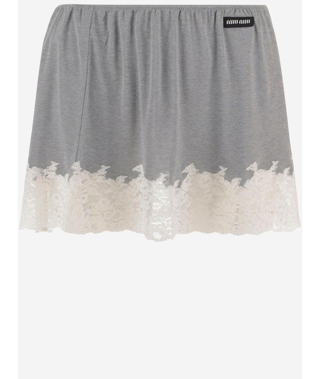 MIU MIU Серая шелковая юбка мини, фото 4