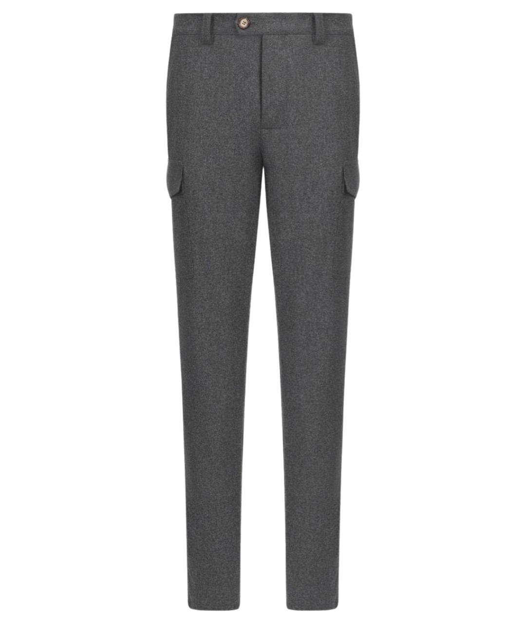BRUNELLO CUCINELLI Серые шерстяные классические брюки, фото 1