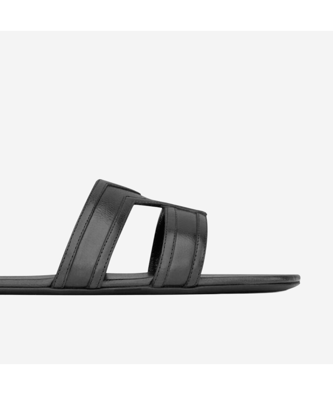 SAINT LAURENT Черные кожаные шлепанцы, фото 4