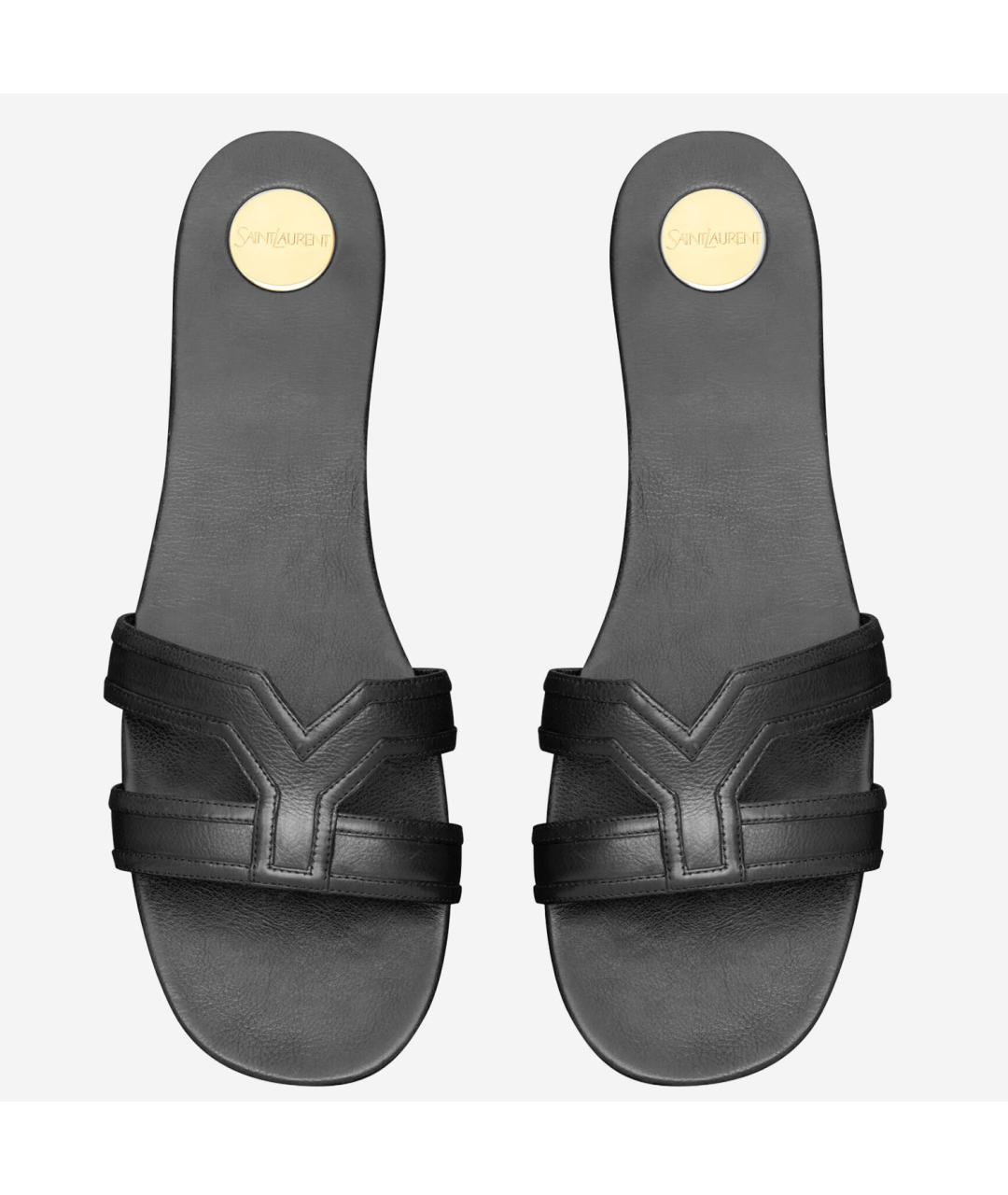 SAINT LAURENT Черные кожаные шлепанцы, фото 2