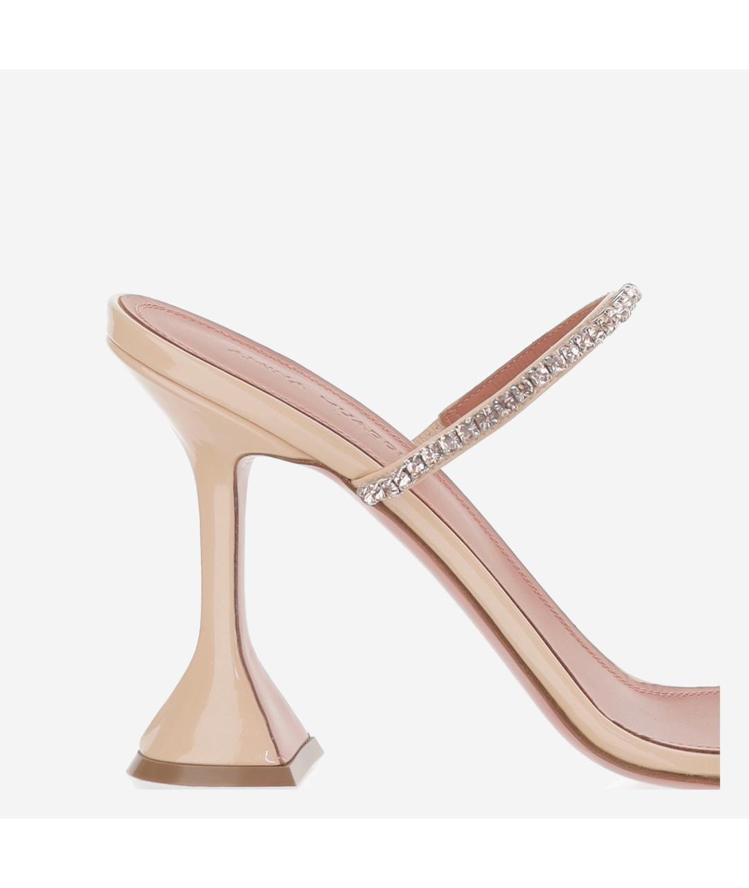 Amina Muaddi Бежевые кожаные мюли, фото 4