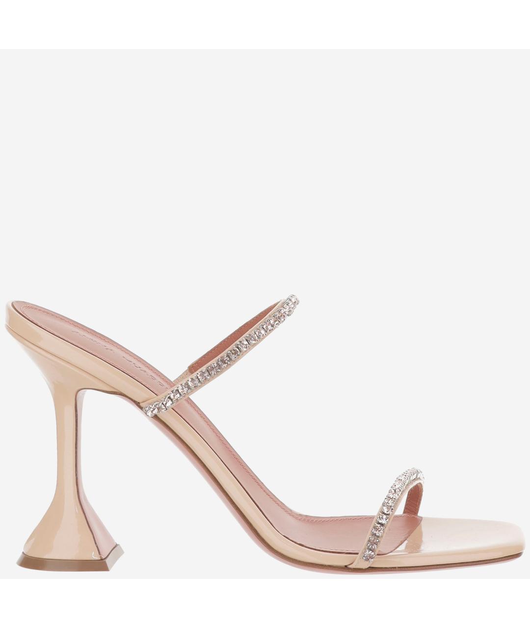 Amina Muaddi Бежевые кожаные мюли, фото 5