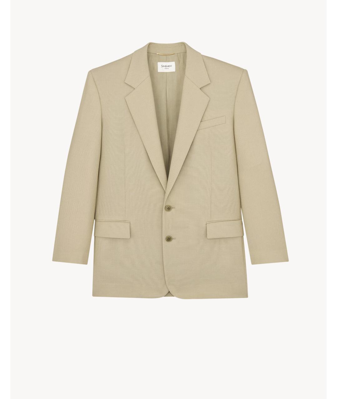 SAINT LAURENT Бежевый шерстяной жакет/пиджак, фото 3