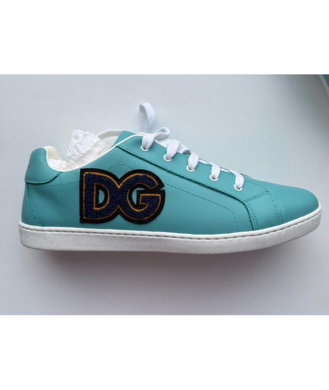 DOLCE&GABBANA Бирюзовые кожаные кеды, фото 7