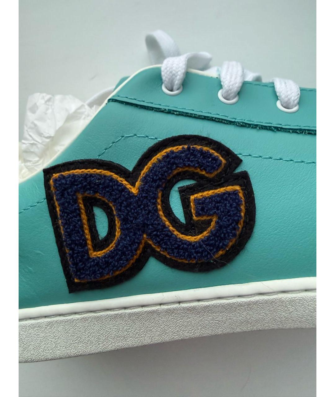 DOLCE&GABBANA Бирюзовые кожаные кеды, фото 3