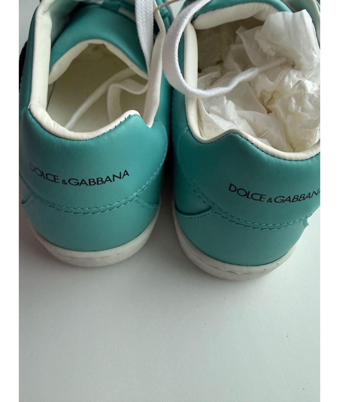 DOLCE&GABBANA Бирюзовые кожаные кеды, фото 4