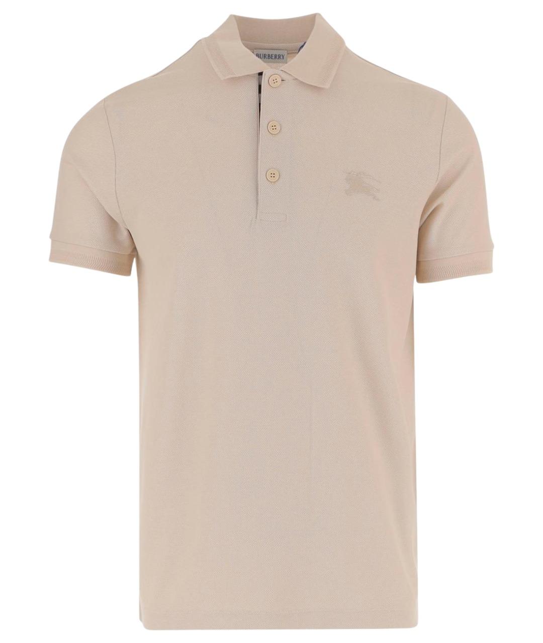 BURBERRY Бежевое хлопковое поло с коротким рукавом, фото 1