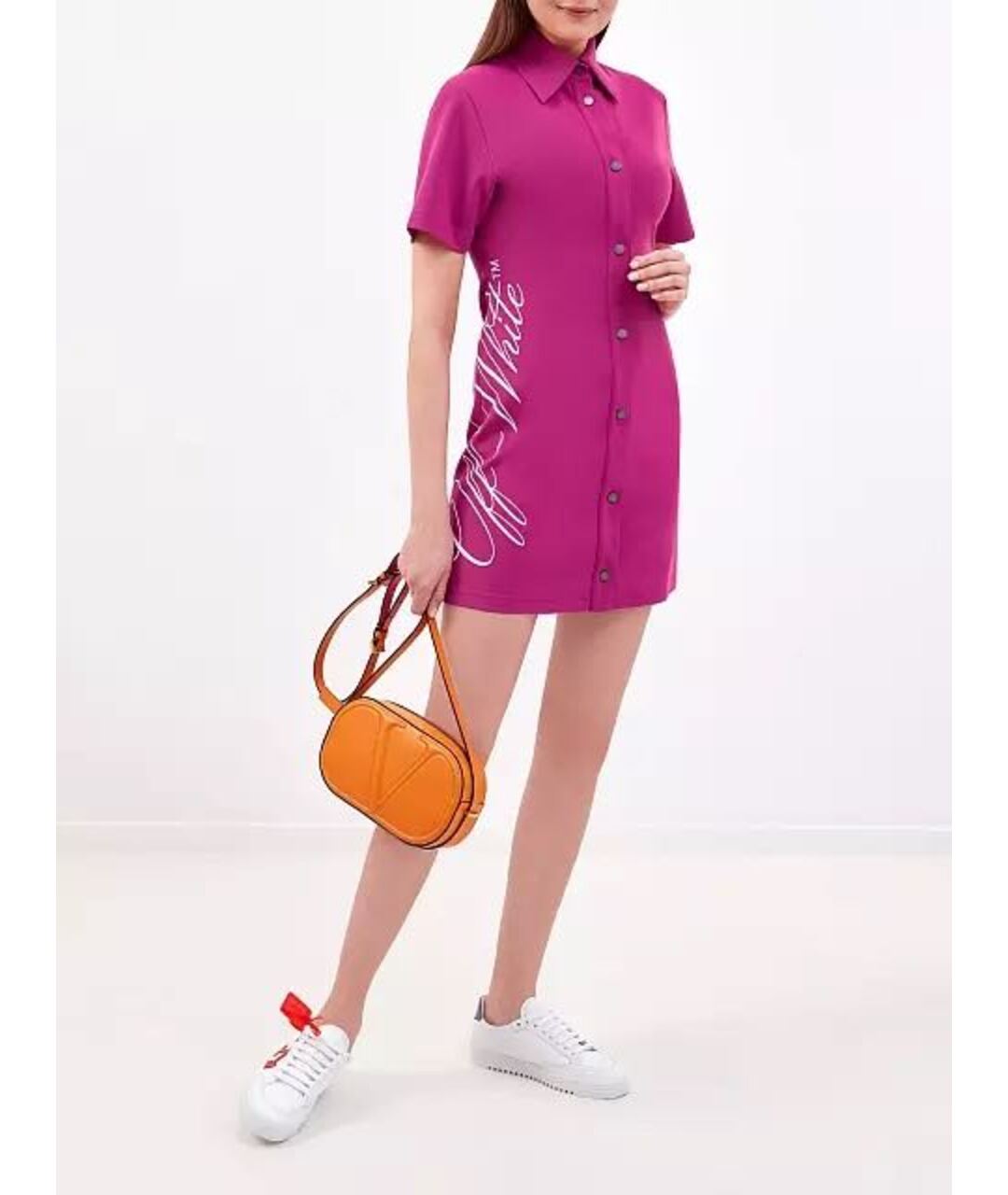 OFF-WHITE Розовое вискозное платье, фото 2