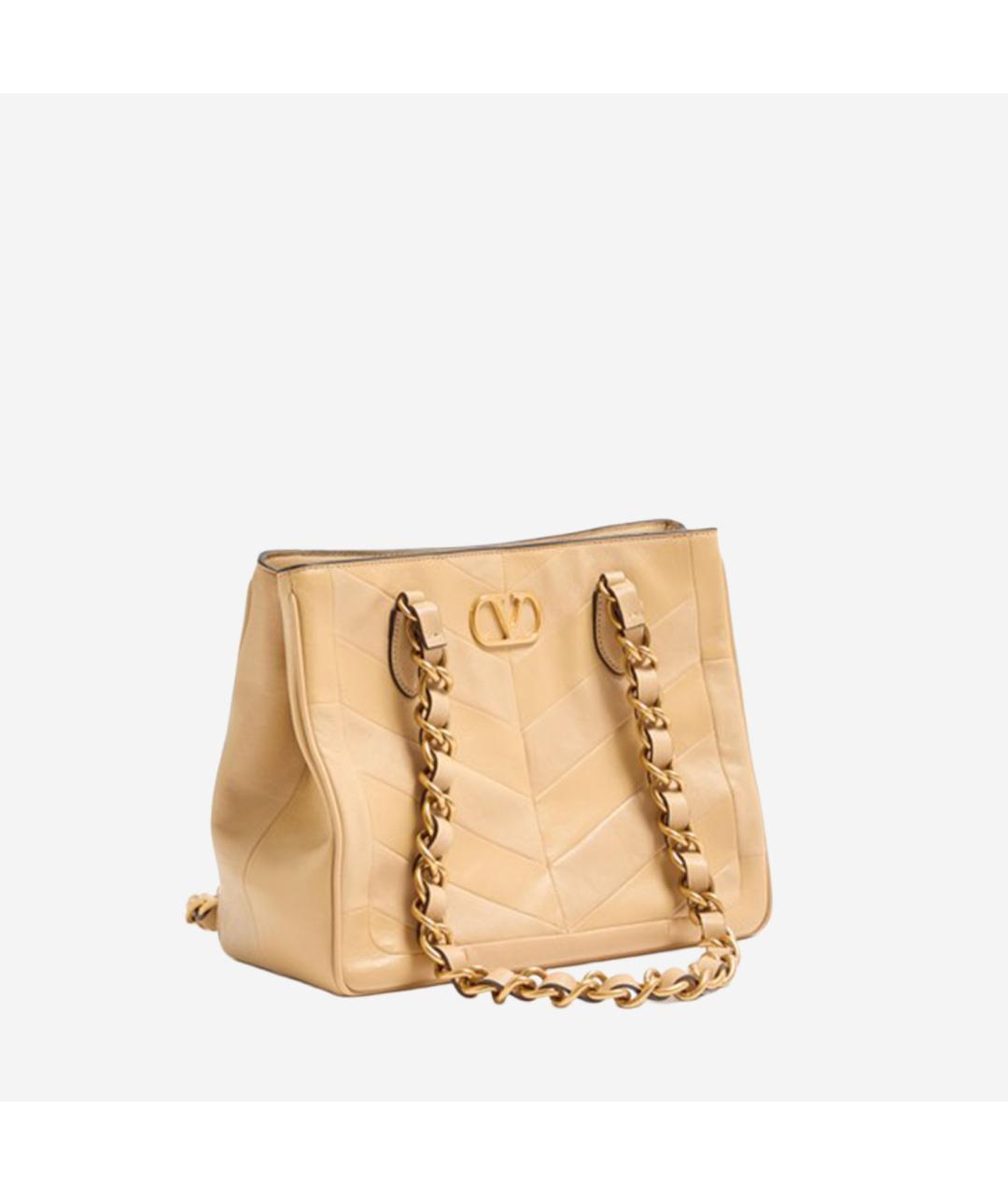 VALENTINO Золотая кожаная сумка тоут, фото 2