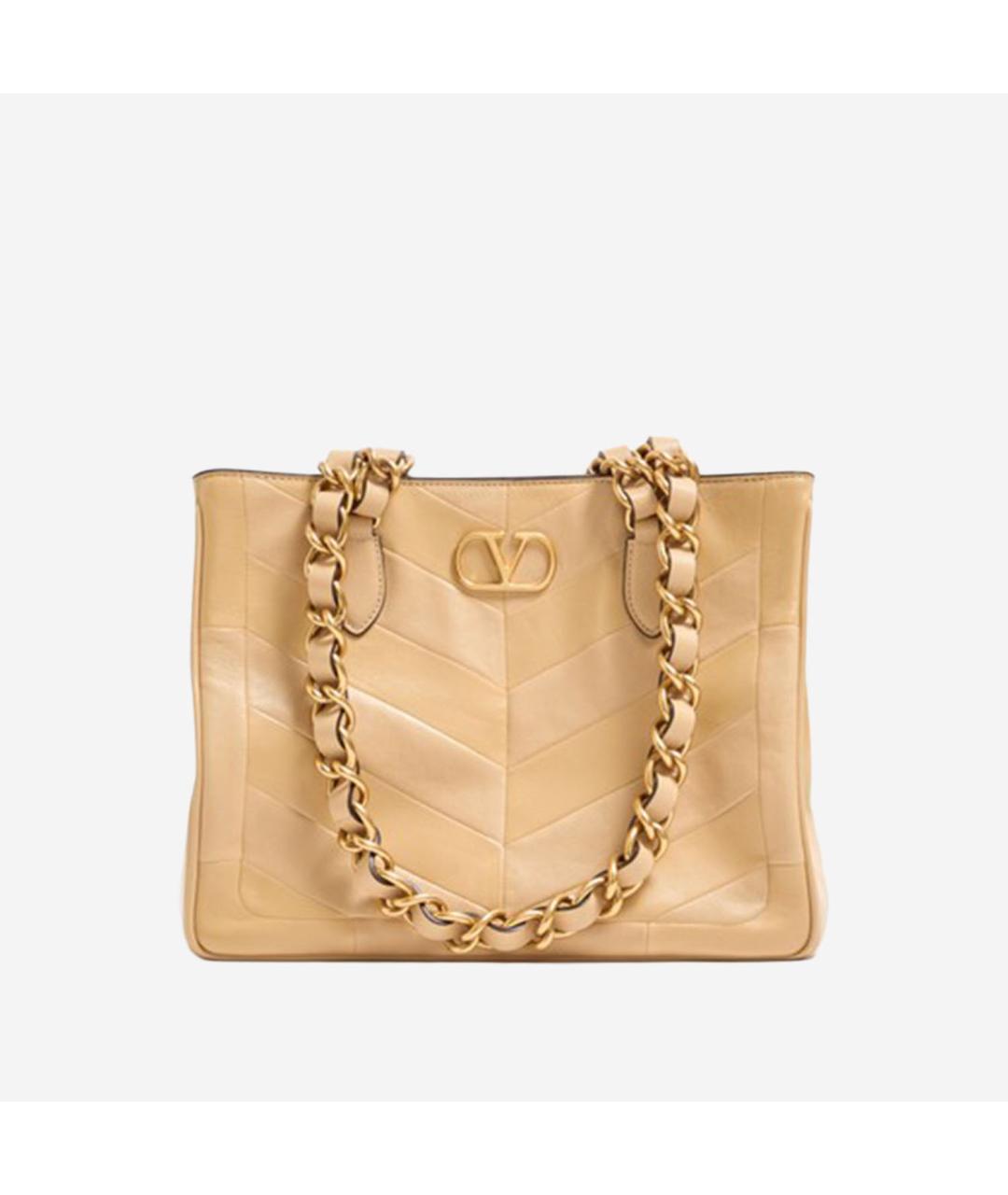 VALENTINO Золотая кожаная сумка тоут, фото 5