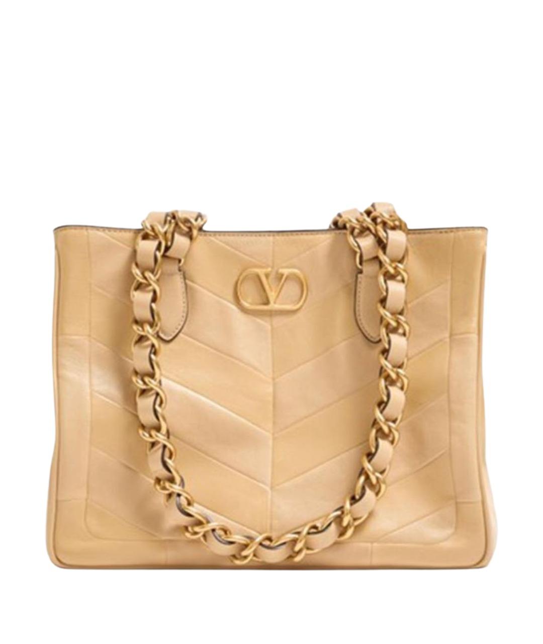 VALENTINO Золотая кожаная сумка тоут, фото 1