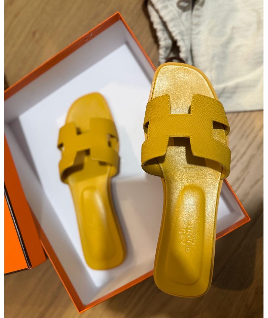 HERMES Желтые шлепанцы, фото 3