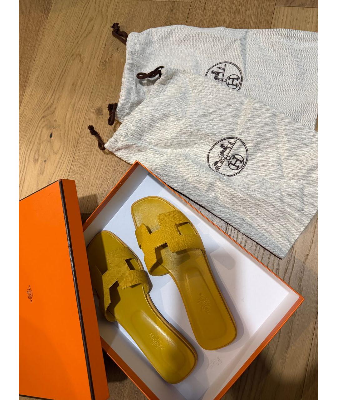 HERMES Желтые шлепанцы, фото 4