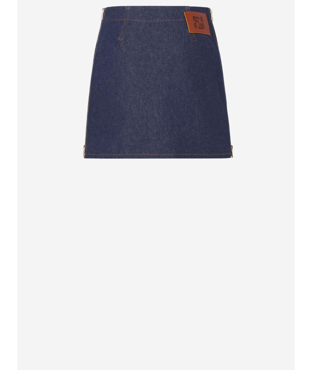 FENDI Темно-синяя хлопковая юбка мини, фото 2