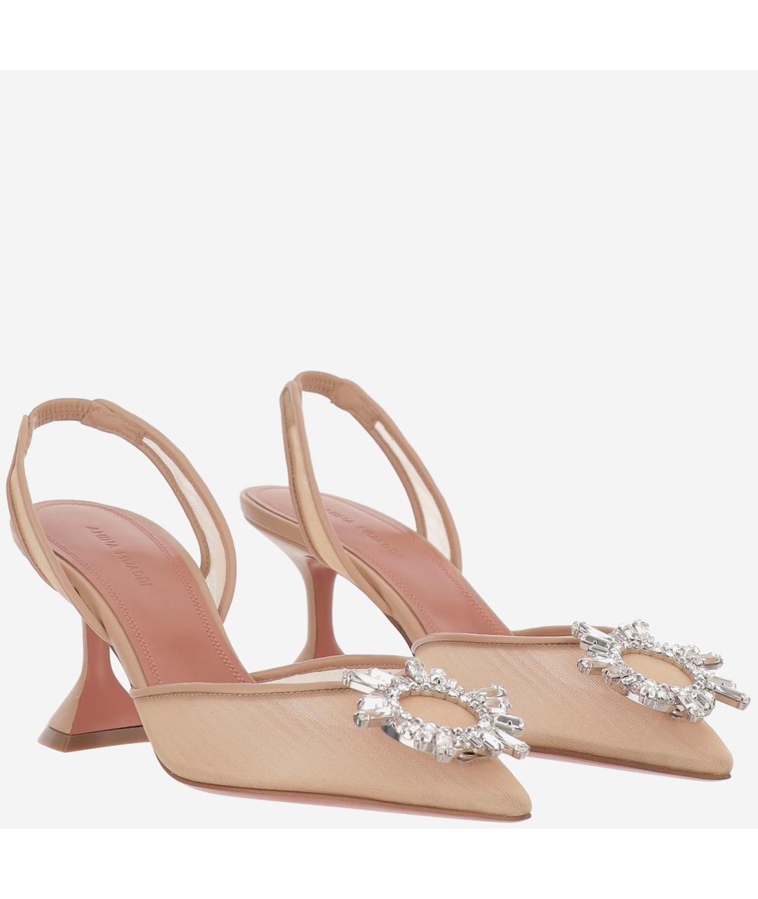 Amina Muaddi Бежевые текстильные туфли, фото 2