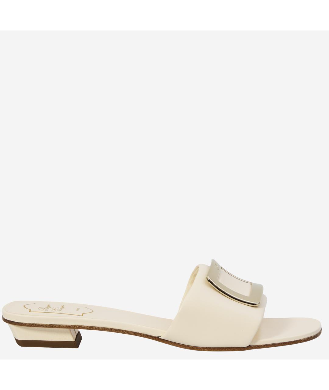 ROGER VIVIER Бежевые кожаные шлепанцы, фото 5