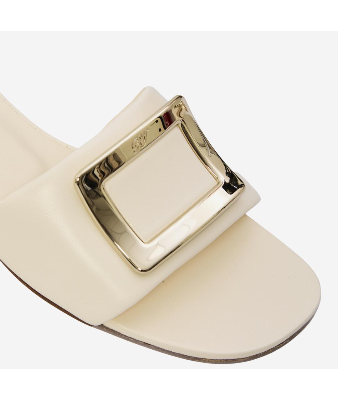 ROGER VIVIER Бежевые кожаные шлепанцы, фото 4