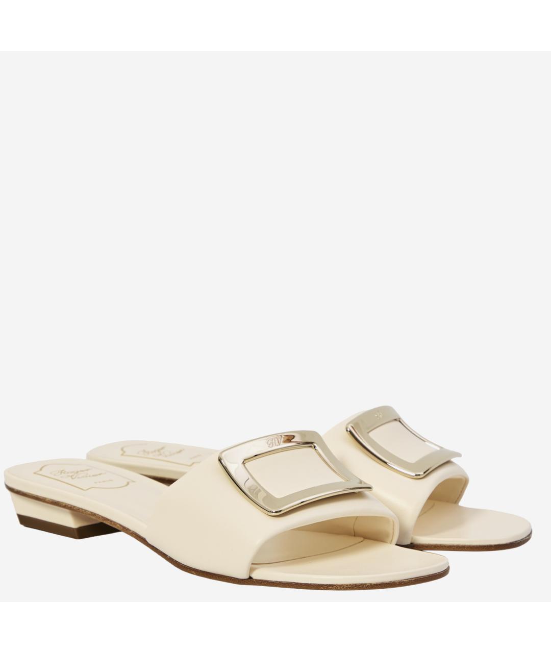 ROGER VIVIER Бежевые кожаные шлепанцы, фото 2