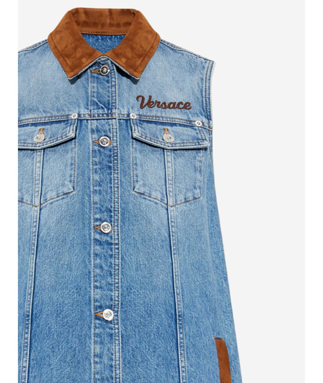 VERSACE Голубое хлопковое повседневное платье, фото 3