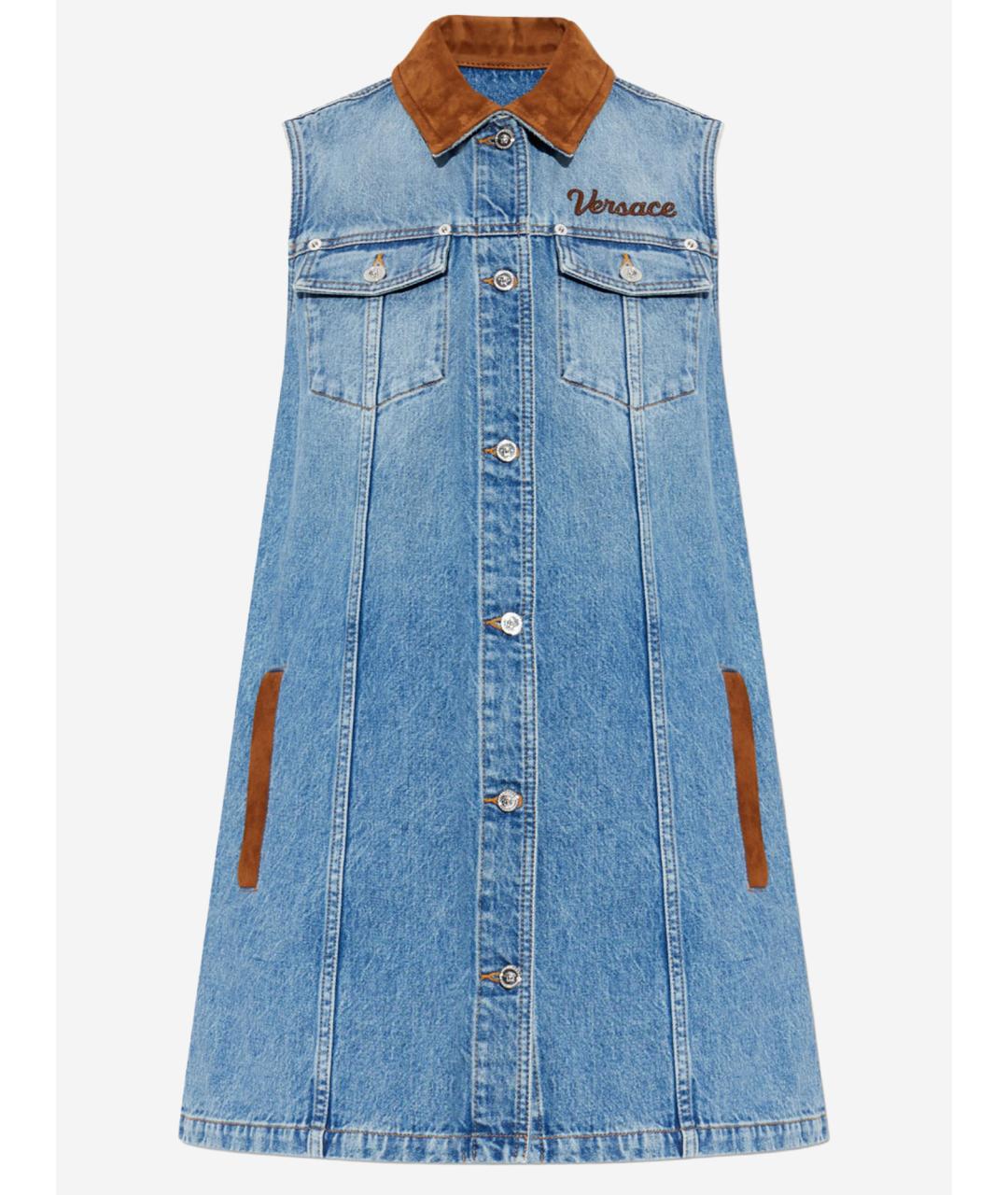 VERSACE Голубое хлопковое повседневное платье, фото 4