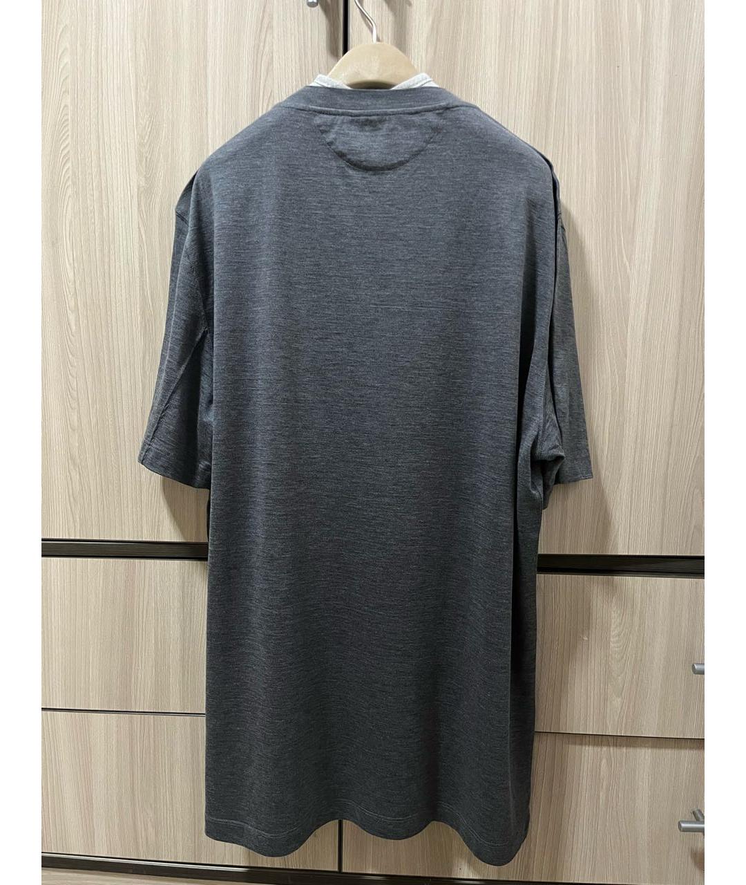 BRUNELLO CUCINELLI Серая хлопковая футболка, фото 2