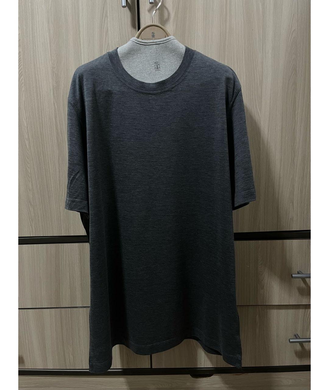 BRUNELLO CUCINELLI Серая хлопковая футболка, фото 7