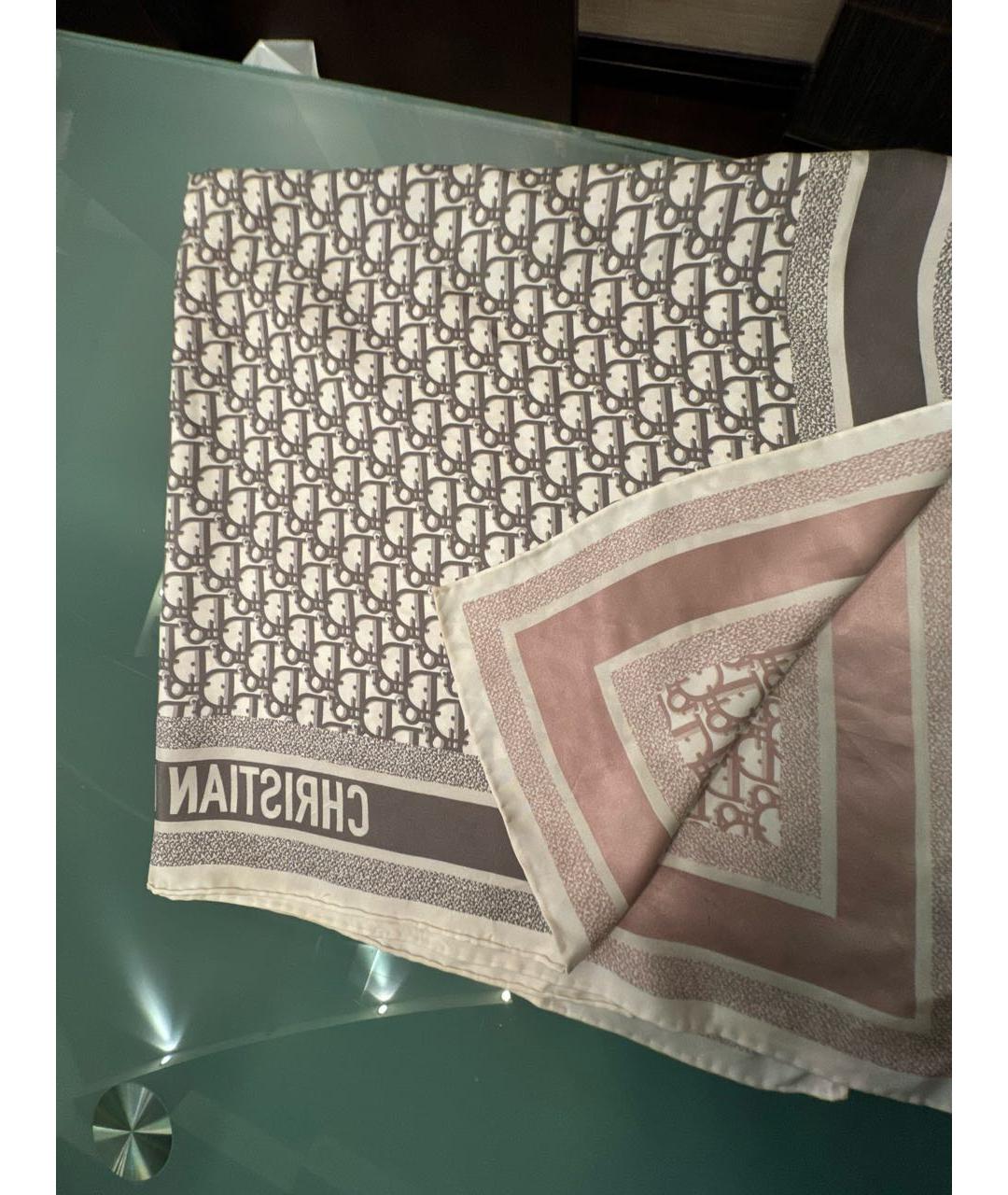 CHRISTIAN DIOR Серый шелковый платок, фото 5