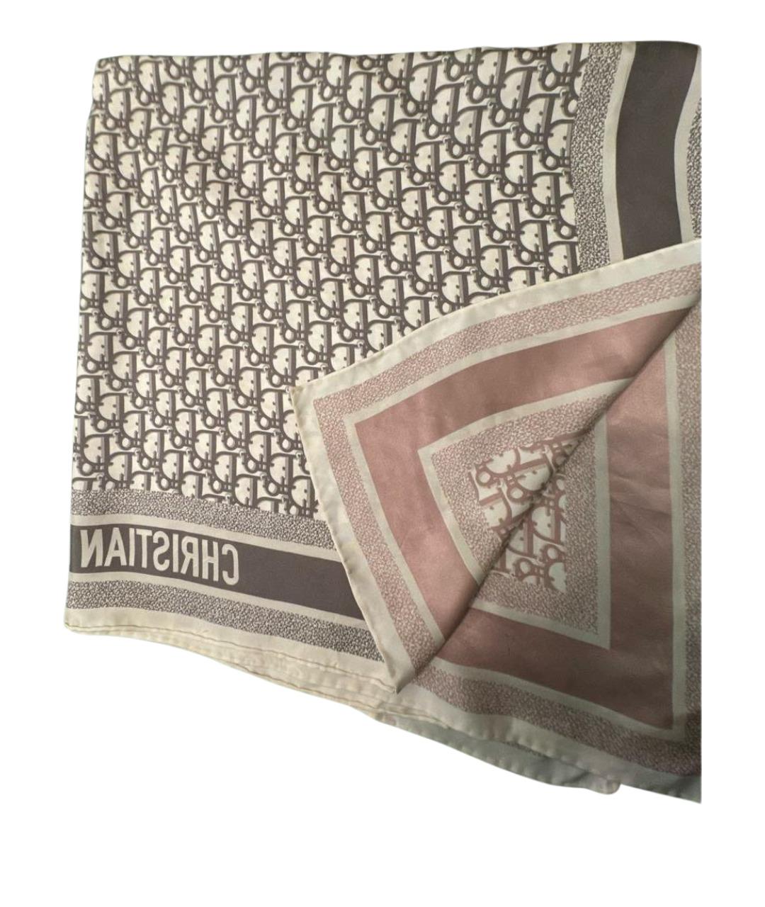 CHRISTIAN DIOR Серый шелковый платок, фото 1