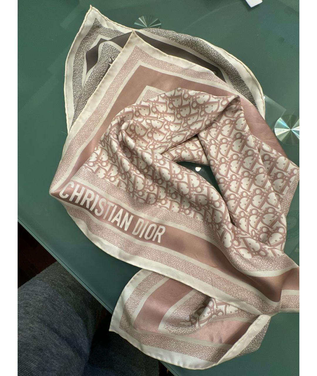 CHRISTIAN DIOR Серый шелковый платок, фото 4