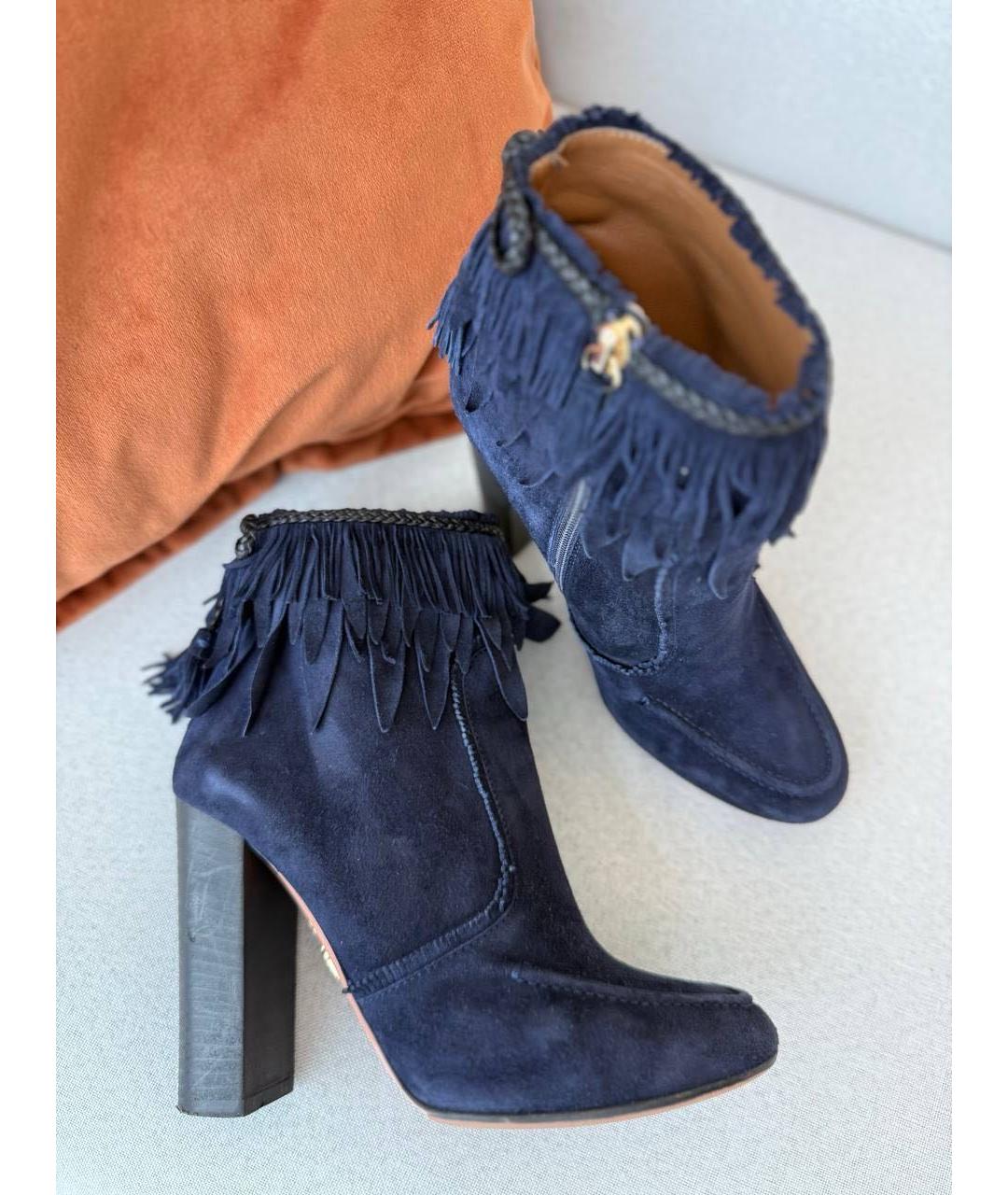 AQUAZZURA Темно-синие замшевые ботильоны, фото 4