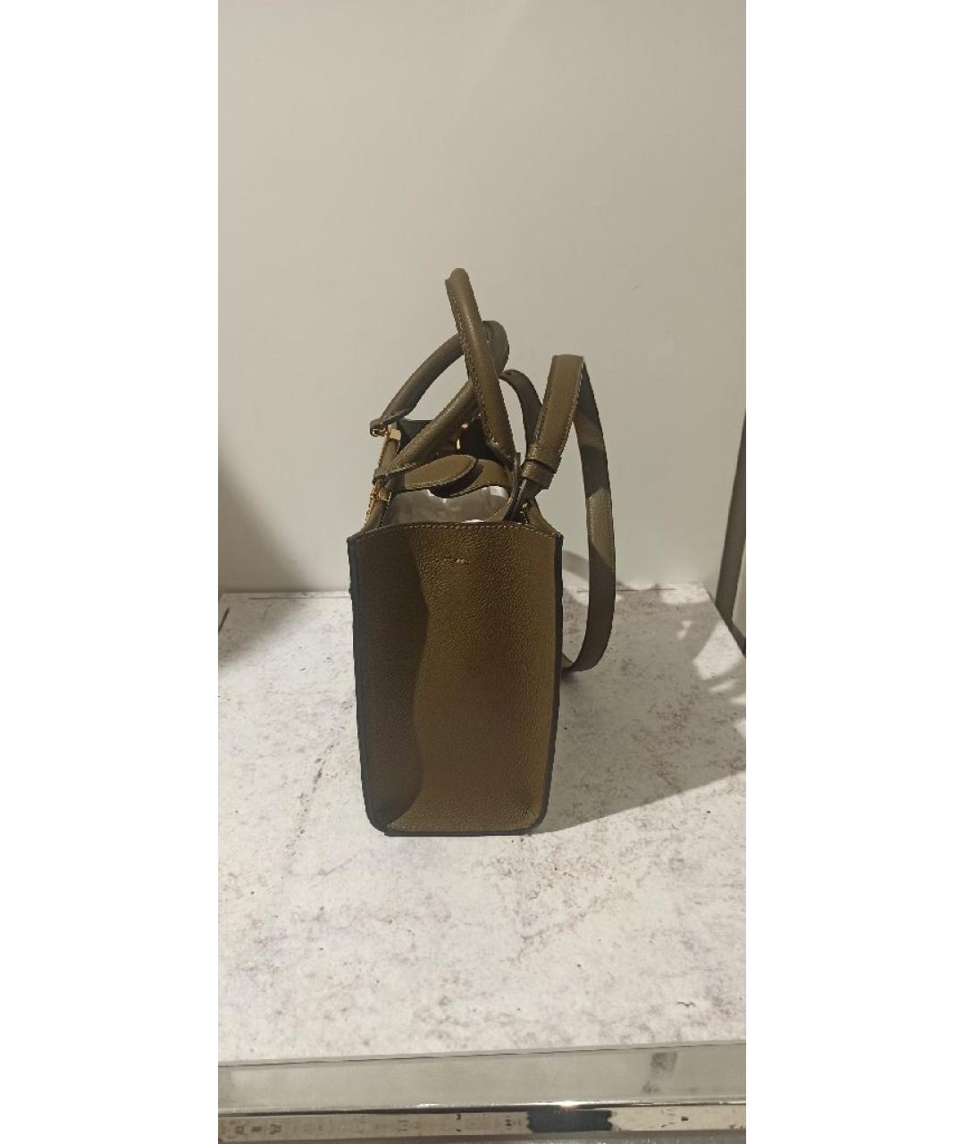 FENDI Хаки кожаная сумка с короткими ручками, фото 2