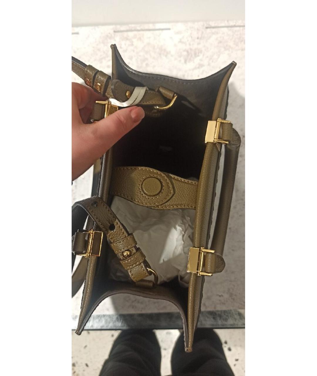 FENDI Хаки кожаная сумка с короткими ручками, фото 5