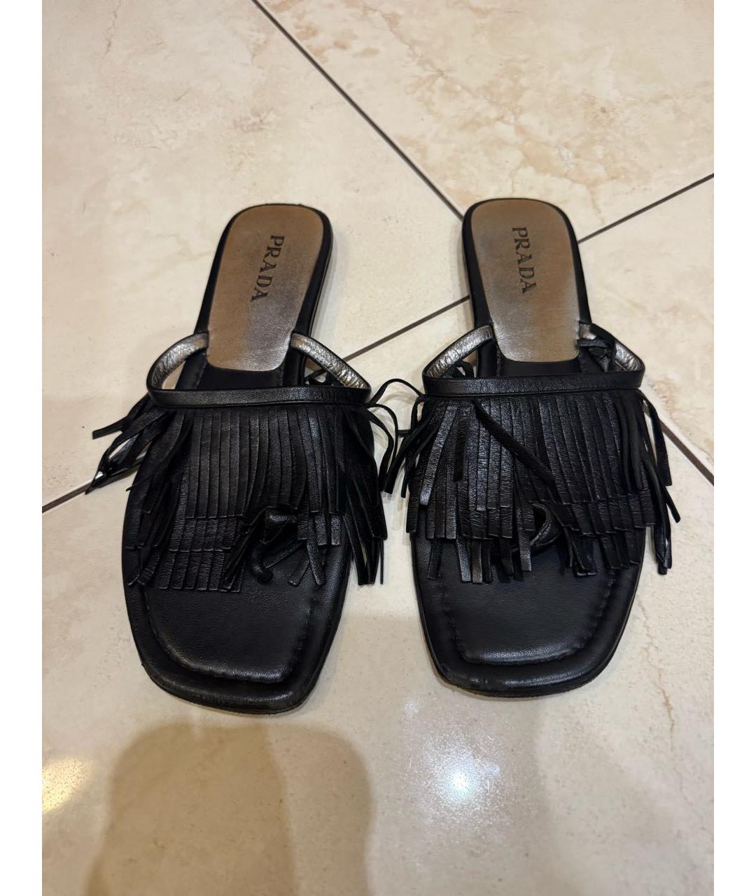 PRADA Черные кожаные шлепанцы, фото 2