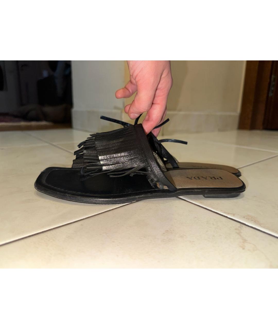 PRADA Черные кожаные шлепанцы, фото 8