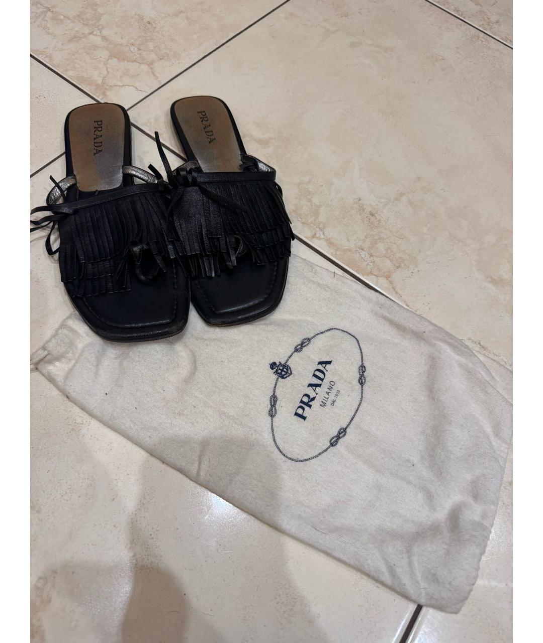 PRADA Черные кожаные шлепанцы, фото 7