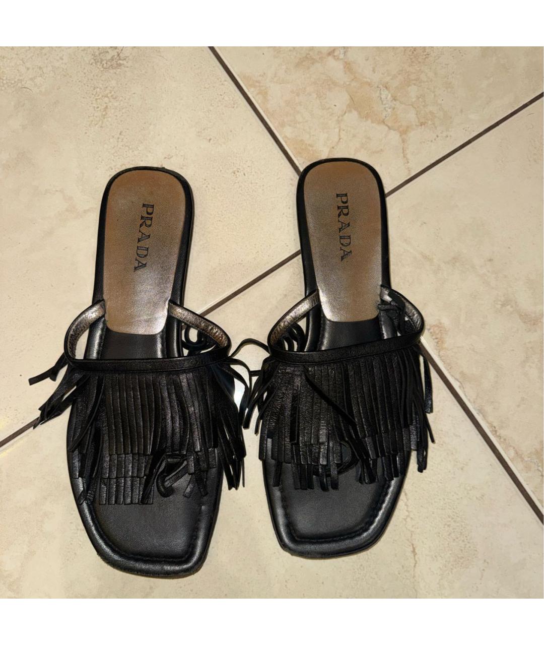 PRADA Черные кожаные шлепанцы, фото 3