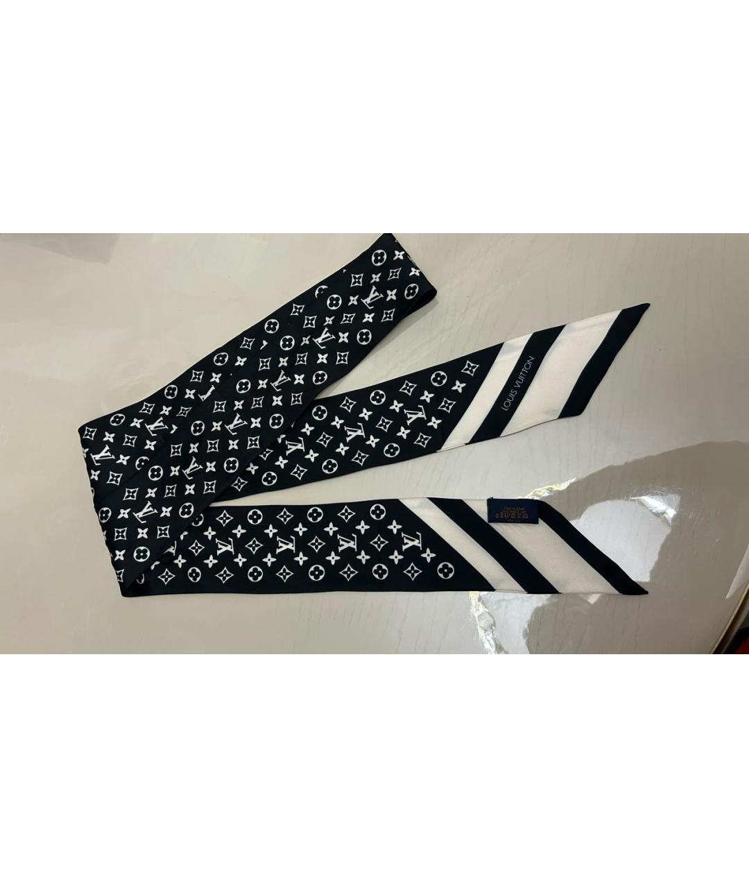 LOUIS VUITTON Черный шелковый шарф, фото 5
