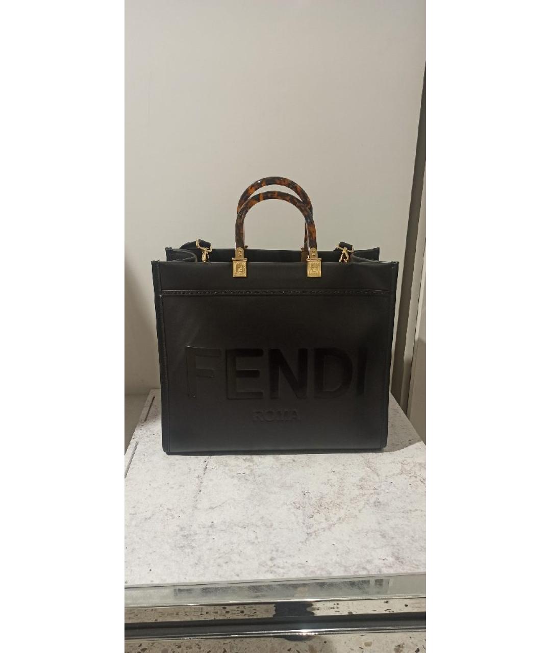 FENDI Черная кожаная сумка с короткими ручками, фото 7