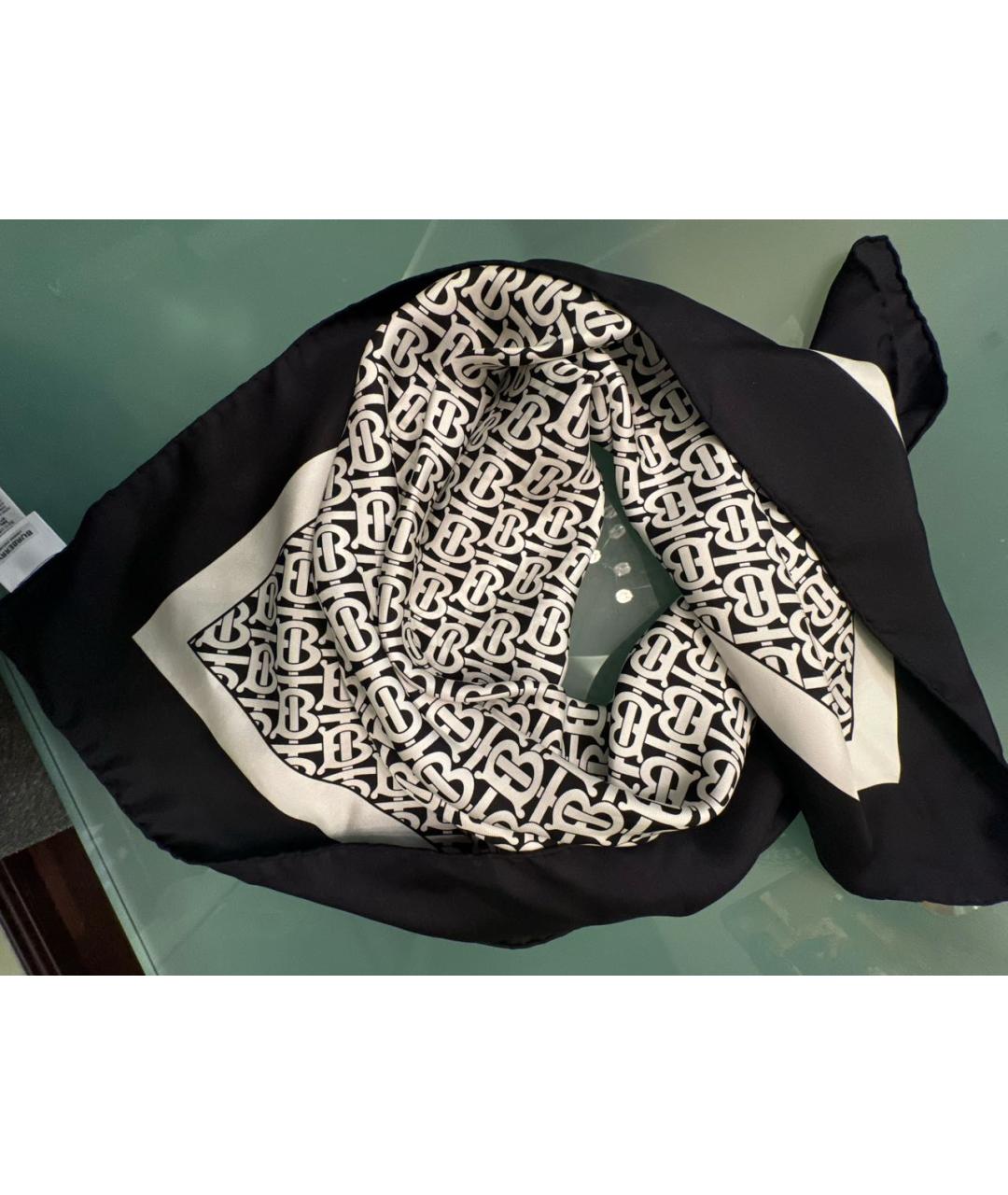 BURBERRY Черный шелковый платок, фото 3