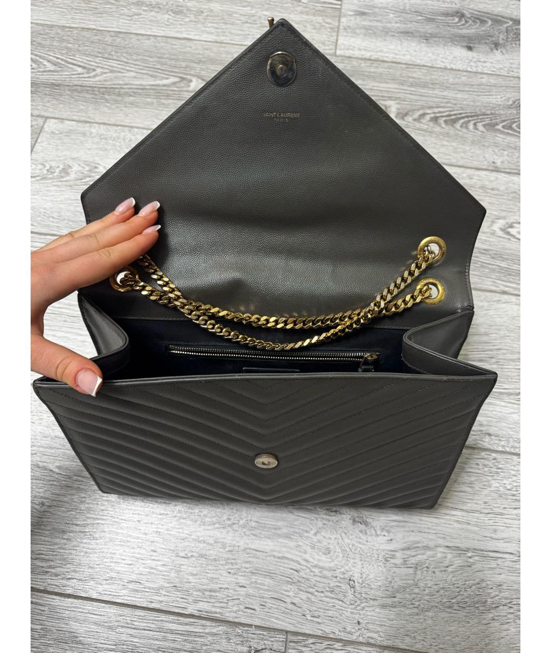 SAINT LAURENT Серая кожаная сумка через плечо, фото 4