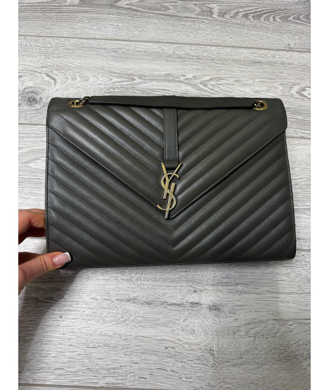 SAINT LAURENT Серая кожаная сумка через плечо, фото 2