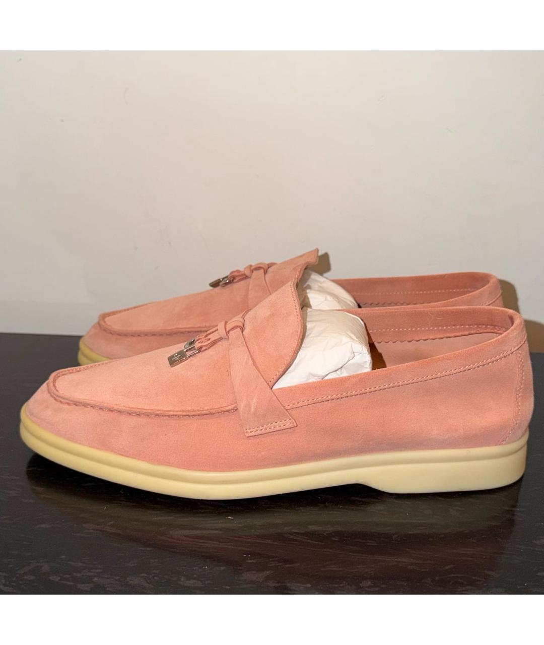 LORO PIANA Коралловые замшевые лоферы, фото 5