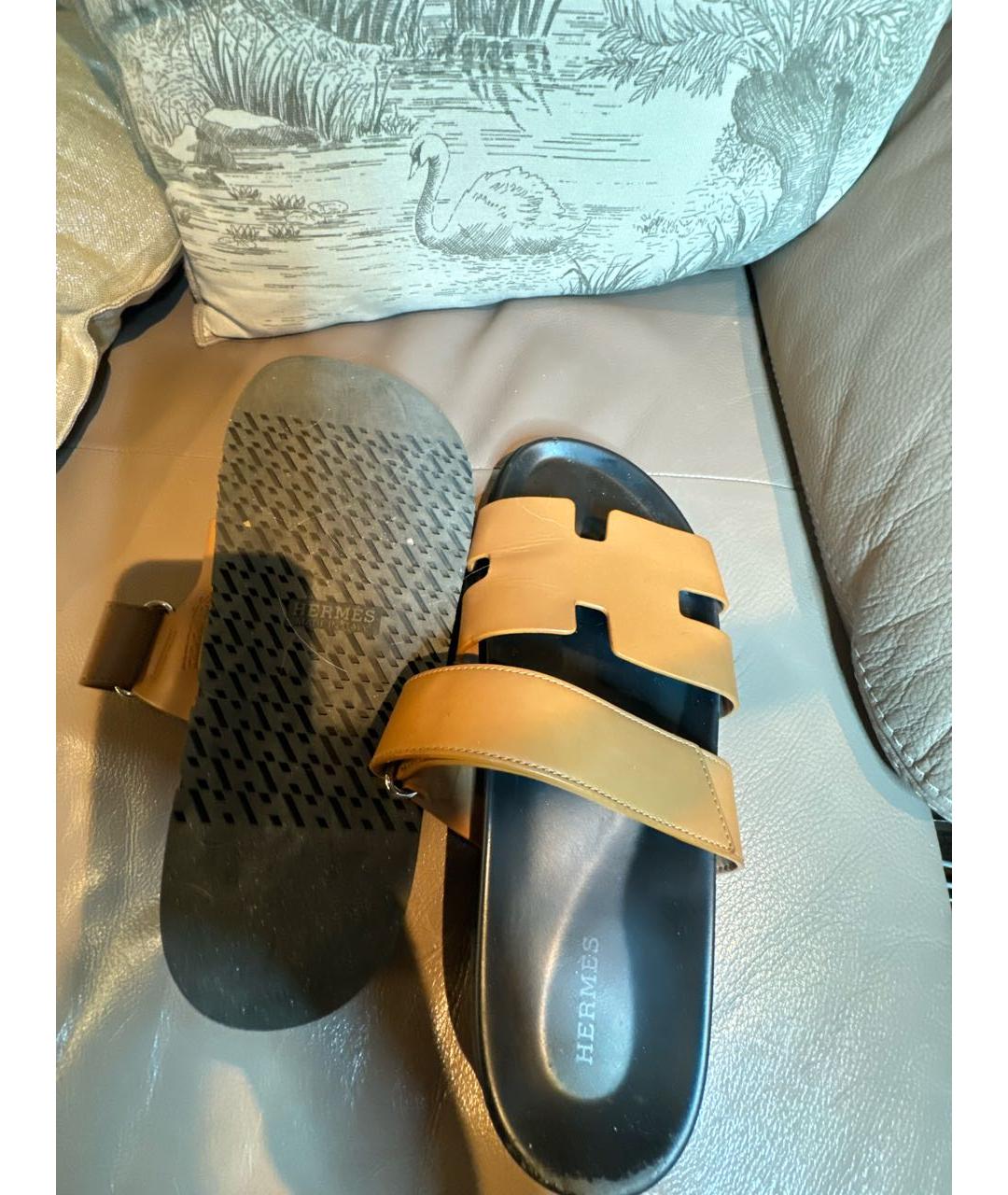 HERMES Коричневые кожаные сандалии, фото 6