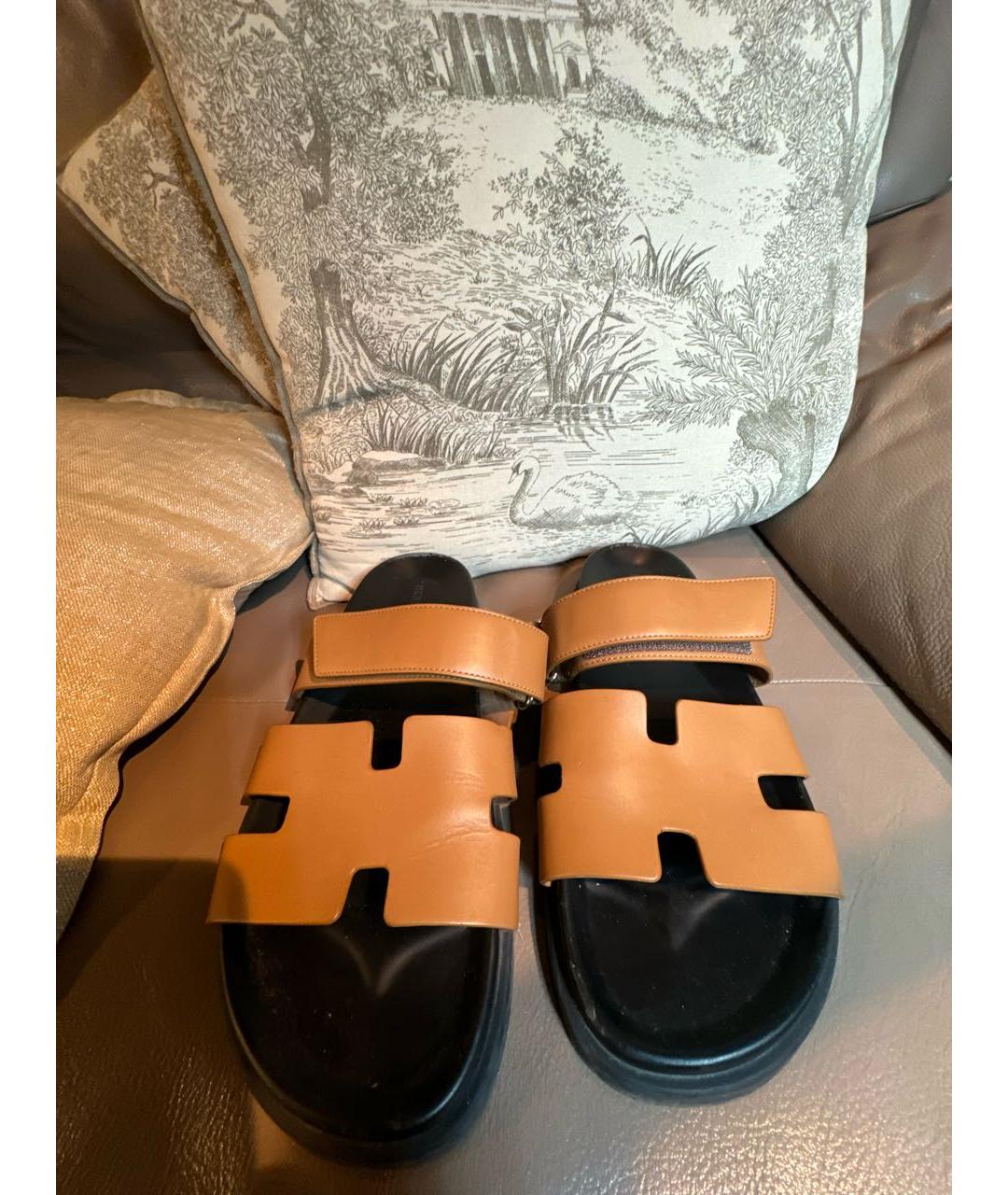 HERMES Коричневые кожаные сандалии, фото 3