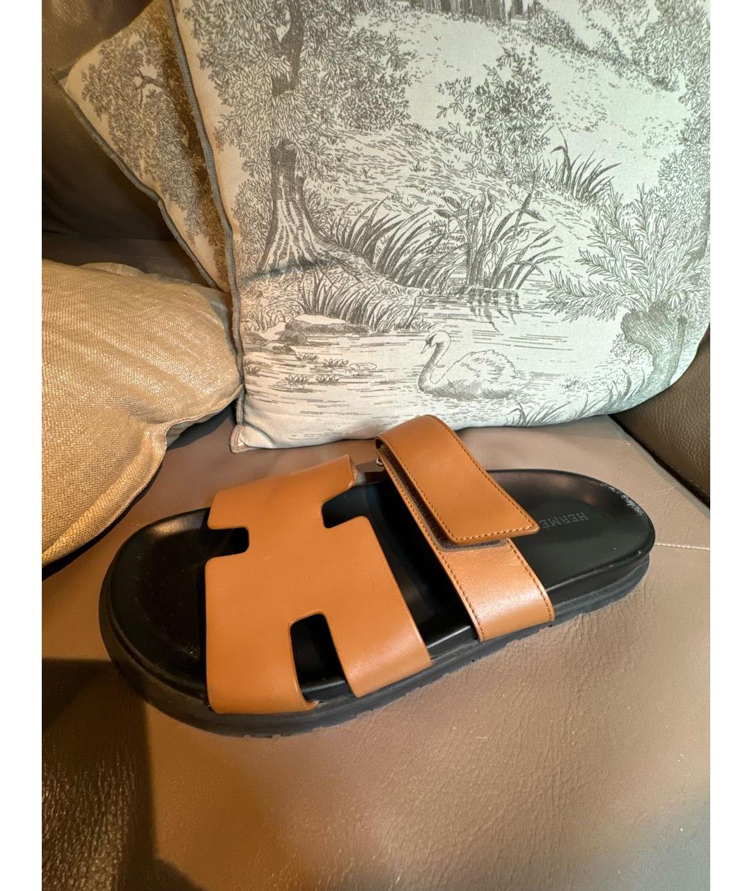 HERMES Коричневые кожаные сандалии, фото 2