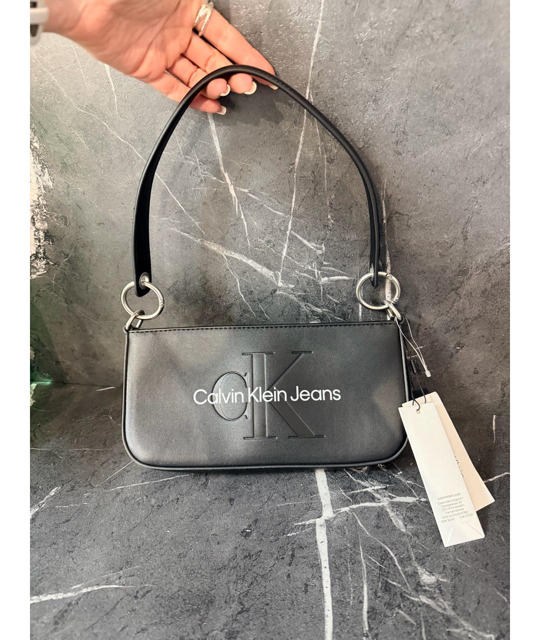 CALVIN KLEIN Черная сумка через плечо из искусственной кожи, фото 9